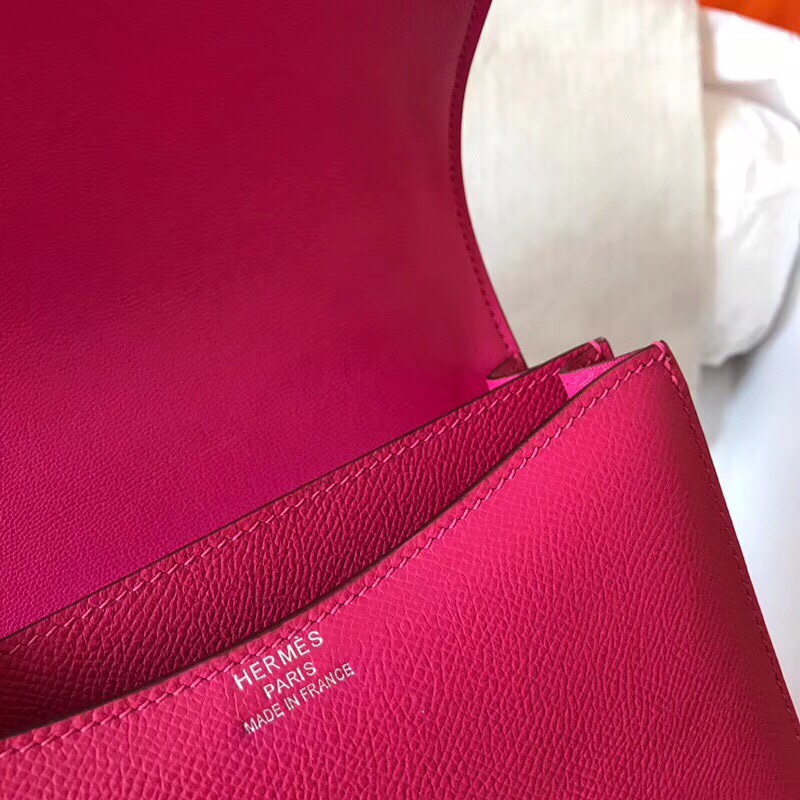 Hermes Constance 24cm Shoulder Bag In Rose Red Epsom Leather